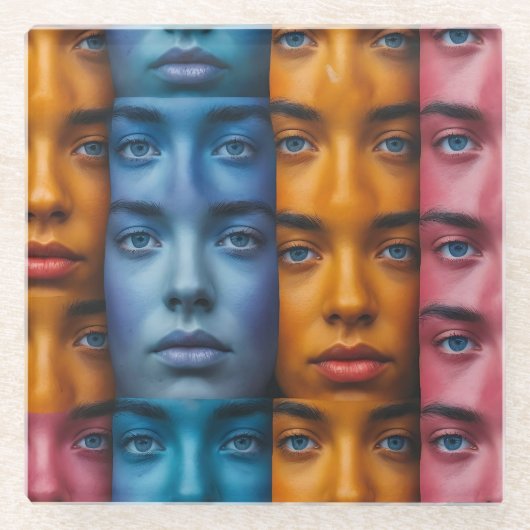 Kleurrijk gezichtspatroon glazen onderzetter (Voorkant)