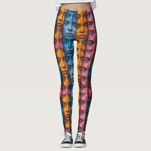 Kleurrijk gezichtspatroon leggings (Voorkant)
