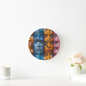 Kleurrijk gezichtspatroon ronde klok (Huis)