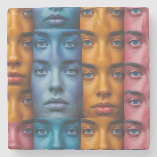 Kleurrijk gezichtspatroon stenen onderzetter (Voorkant)