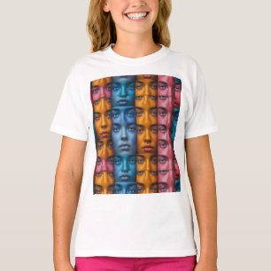Kleurrijk gezichtspatroon t-shirt