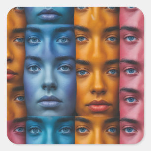 Kleurrijk gezichtspatroon vierkante sticker