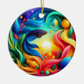 Kleurrijk Glas Abstract Betta Vis Keramisch Ornament (Voorkant)