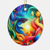 Kleurrijk Glas Abstract Betta Vis Keramisch Ornament (Links)