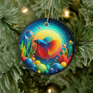 Kleurrijk Glas Abstract Betta Vis Keramisch Ornament