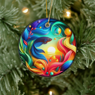 Kleurrijk Glas Abstract Betta Vis Keramisch Ornament