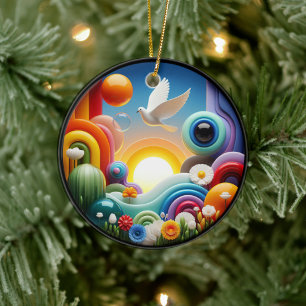 Kleurrijk Glas Abstract Duif Regenboog Tuin Keramisch Ornament