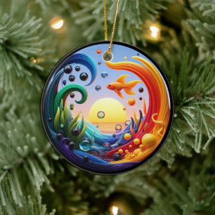 Kleurrijk Glas Abstract Goudvis Keramisch Ornament