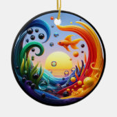Kleurrijk Glas Abstract Goudvis Keramisch Ornament (Voorkant)