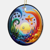 Kleurrijk Glas Abstract Goudvis Keramisch Ornament (Links)