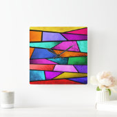 Kleurrijk Glas in lood Abstracte Paarse wandklok (Huis)