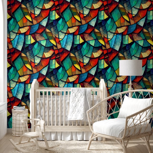 Kleurrijk Glas in lood Abstractie Behang (Kinderen)