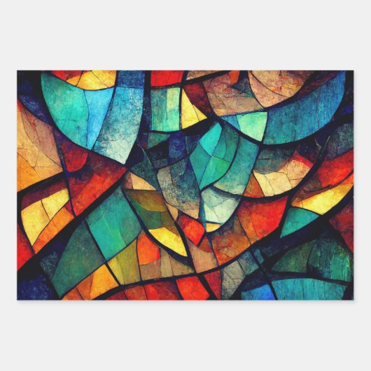 Kleurrijk Glas in lood Abstractie Inpakpapier Vel (Voorkant 2)