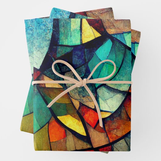 Kleurrijk Glas in lood Abstractie Inpakpapier Vel (In situ)