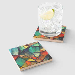Kleurrijk Glas in lood Abstractie Stenen Onderzetter
