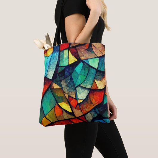 Kleurrijk Glas in lood Abstractie Tote Bag (Dichtbij)