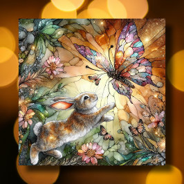 Kleurrijk Glas in lood Bloemen Bunny Easter Feestdagenkaart