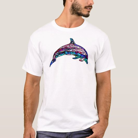 Kleurrijk Glas in lood Dolphin T-Shirt (Voorkant)
