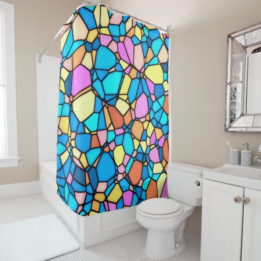 Kleurrijk glas in lood douchegordijn (In situ)