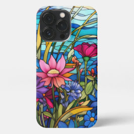 Kleurrijk Glas in lood Floral Botanical Art iPhone 13 Pro Hoesje