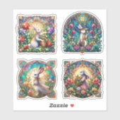 Kleurrijk Glas in lood Floral Bunny Easter Sticker (Vel)