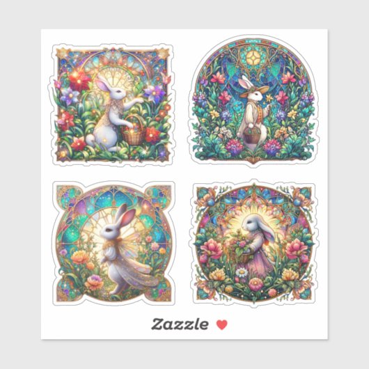 Kleurrijk Glas in lood Floral Bunny Easter Sticker (Vel)