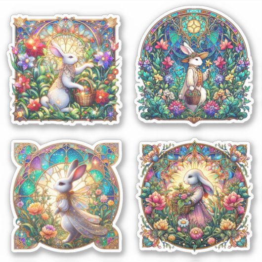 Kleurrijk Glas in lood Floral Bunny Easter Sticker (Voorkant)