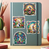 Kleurrijk Glas in lood Floral Bunny Easter Sticker