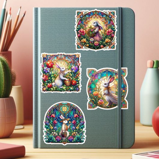 Kleurrijk Glas in lood Floral Bunny Easter Sticker