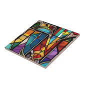 Kleurrijk Glas in lood geïnspireerd patroon Tegeltje (Zijkant)