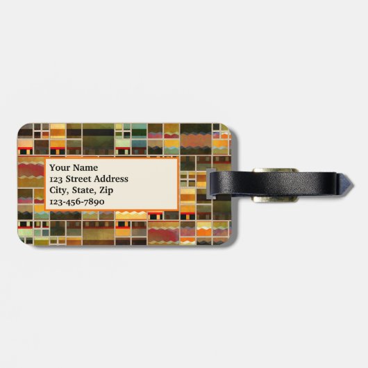 Kleurrijk Glas in lood geometrisch patroon Bagagelabel (Achterkant horizontaal)