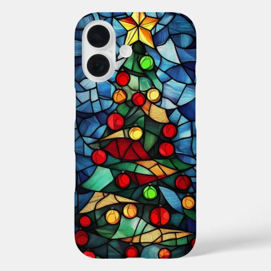 Kleurrijk Glas-in-Lood Kerstboom Case-Mate iPhone Case (Achterkant)