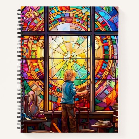 KLEURRIJK GLAS IN LOOD KIND IN DE KLAS NOTITIEBOEK (Voorkant)