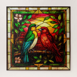 Kleurrijk Glas in lood met twee vogeltjes Legpuzzel