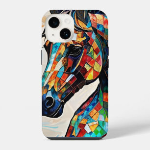 Kleurrijk glas-in-lood mozaïek Paard 15 iPhone 14 Hoesje