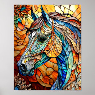 Kleurrijk Glas-in-Lood Paard 25 Poster