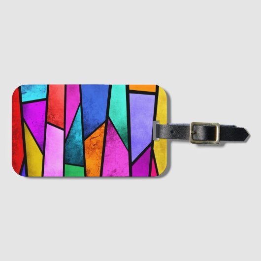 Kleurrijk Glas in lood Paars blauw Bagagelabel (Voorkant (horizontaal))