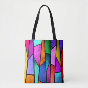 Kleurrijk Glas in lood Paars Blauw Blauwgroen Roze Tote Bag