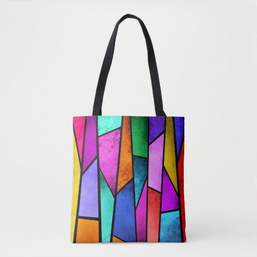 Kleurrijk Glas in lood Paars Blauw Blauwgroen Roze Tote Bag (Voorkant)