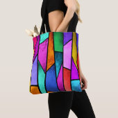 Kleurrijk Glas in lood Paars Blauw Blauwgroen Roze Tote Bag (Dichtbij)