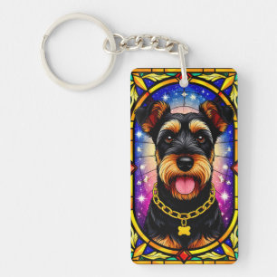 Kleurrijk glas-in-lood portret van een hond sleutelhanger