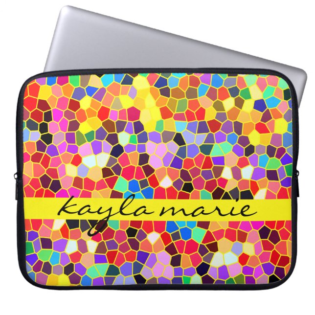 Kleurrijk Glas in lood Regenboog Abstracte mozaïek Laptop Sleeve (Voorkant)