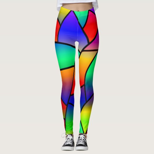 Kleurrijk Glas in lood rood, blauw, Paars, geel Leggings (Voorkant)