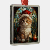 KLEURRIJK GLAS IN LOOD SINAASAPPEL TABBY KITTEN METALEN ORNAMENT (Rechts)