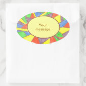 Kleurrijk Glas in lood uw boodschap, ovale sticker (Tas)