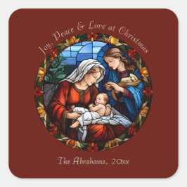 Kleurrijk Glas in lood Vintage Kerst Vierkante Sticker