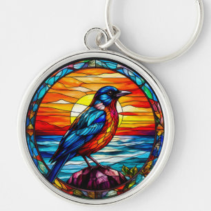 Kleurrijk Glas-in-Lood Vogel Kunstwerk Sleutelhanger