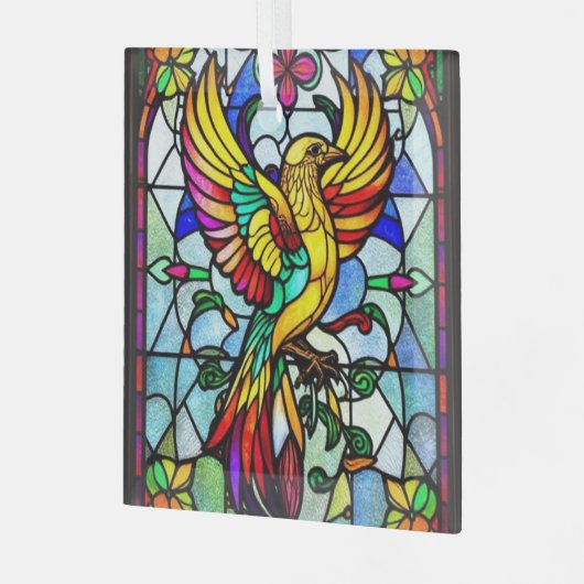 Kleurrijk Glas in lood Vogeldier Geïnspireerd Glas Ornament (Voorkant links)