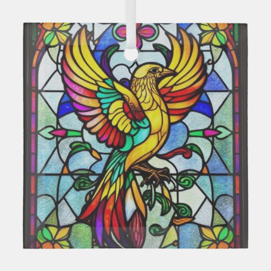 Kleurrijk Glas in lood Vogeldier Geïnspireerd Glas Ornament (Voorkant)