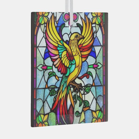 Kleurrijk Glas in lood Vogeldier Geïnspireerd Glas Ornament (Voorkant Rechts)